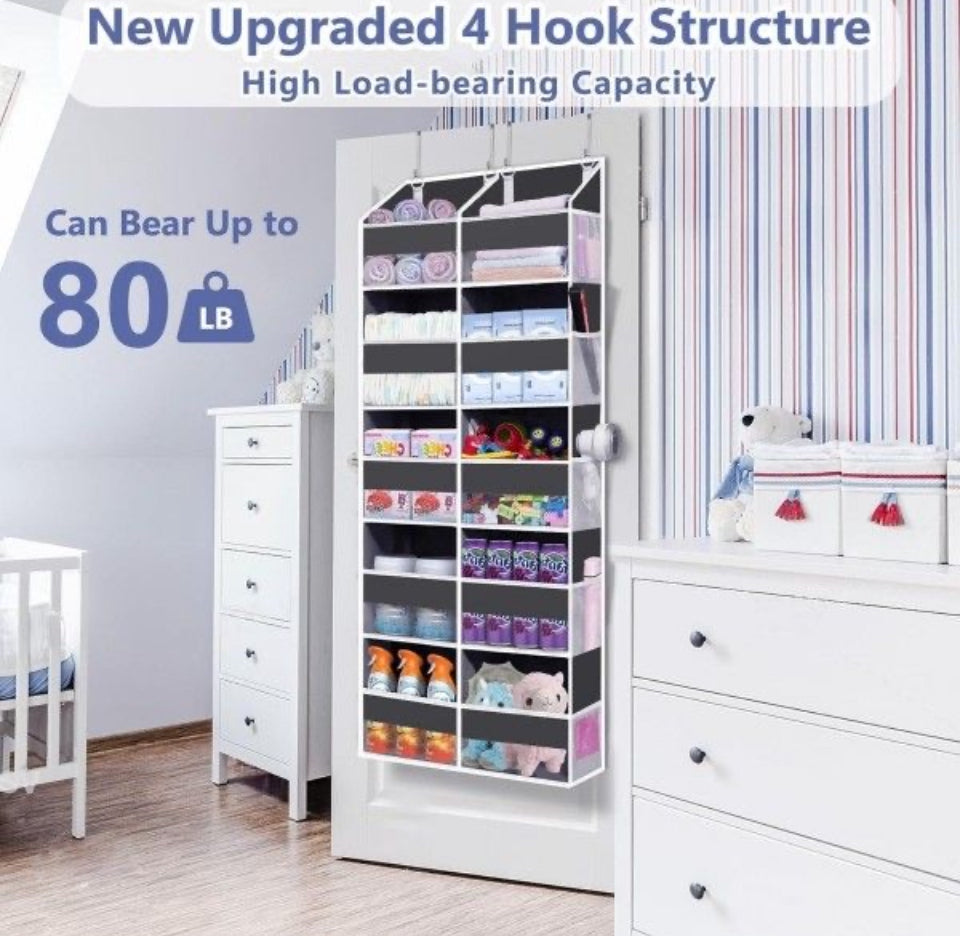 Brand New UVIAHOMI Heavy Duty Over The Door Organizer 5 Tiers, Extra Large Behind Door Storage of 10 Big Front & 10 Mesh Pockets, 80lb Weight Capacity