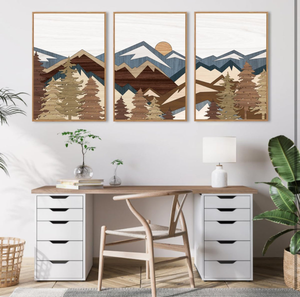 BINCUE Large Mountain Wall Art Vintage Mountains Office Framed Canvas 3 Piece Artwork 16x24 Inch for Living Room Bedroom Décor - Selzalot
