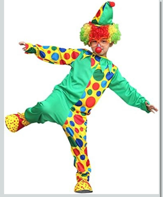 Brand New IWEMEK Girls Boys Clown Costume for Kids Funny Circus Costume Joker Cosplay Dress up Clown Hat Polka Dots Halloween Outfits