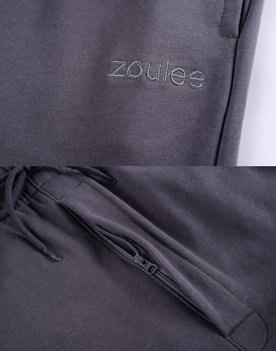 Brand New Zoulee Classic Drawstring-Waist Zipper Logo Jogger Pants with Zipper Fly