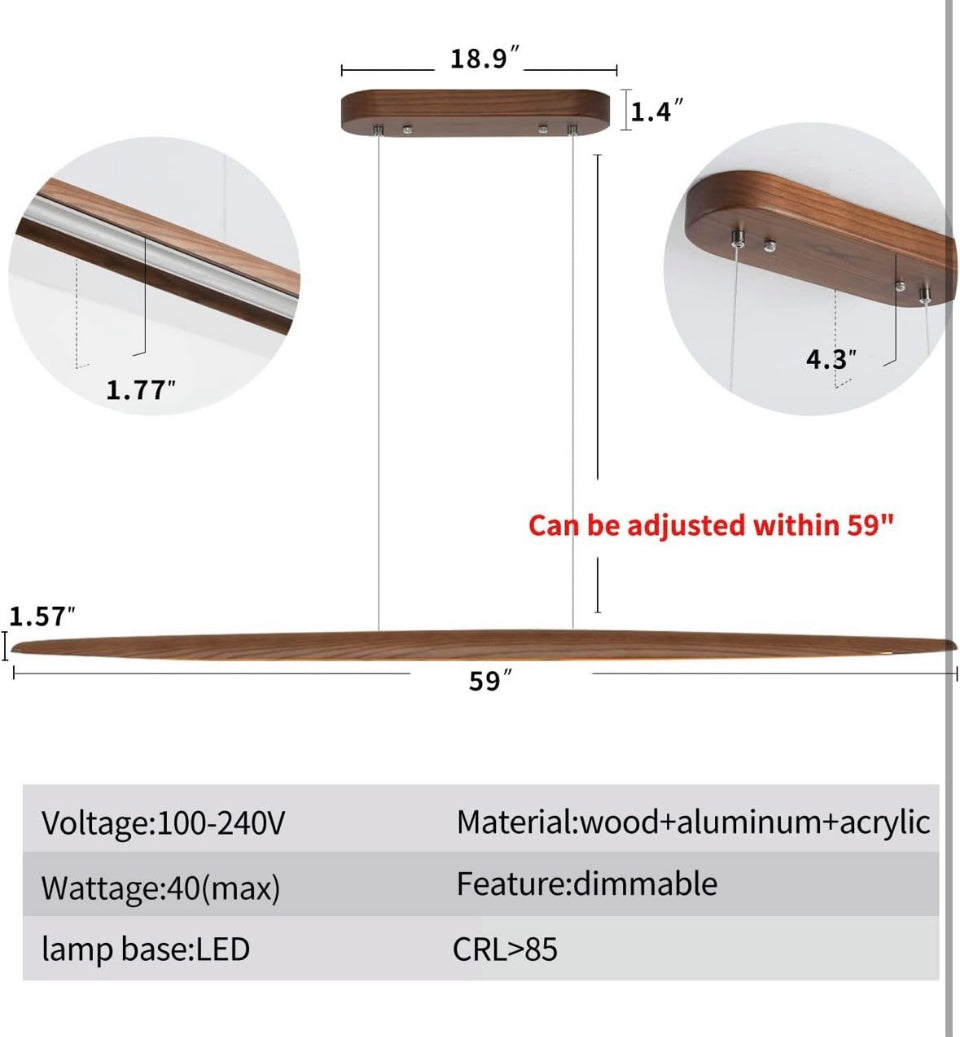 Open box YISDESIGN Wood Linear Pendant Hanging Light Fixture Minimalist Light Linear Chandelier Wood Kitchen Island Lighting 40w Dimmable for Dining R
