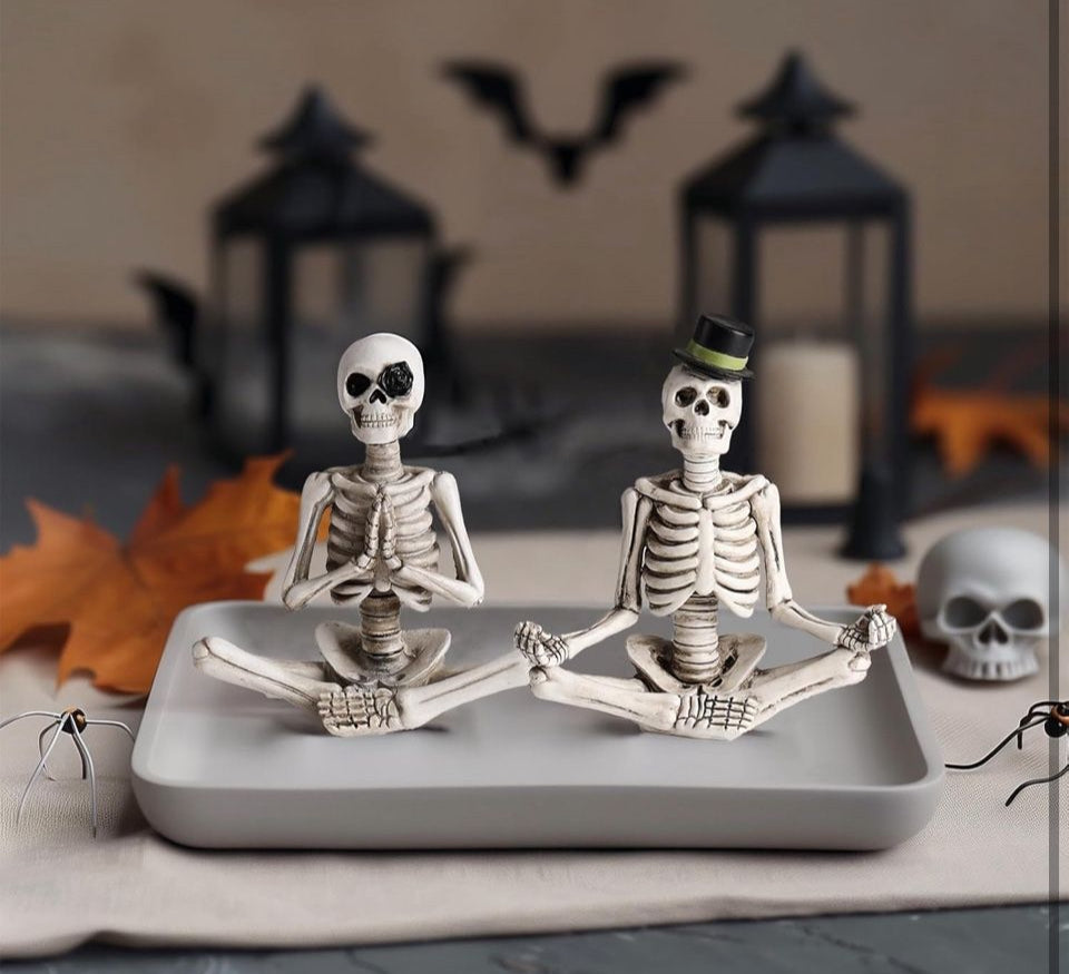 Open Box New OYATON Halloween Decorations Indoor, Gothic Skeleton Couple Decor for Home & Office, 2 Pack Small Resin Skull Figurines, Spooky Tabletop