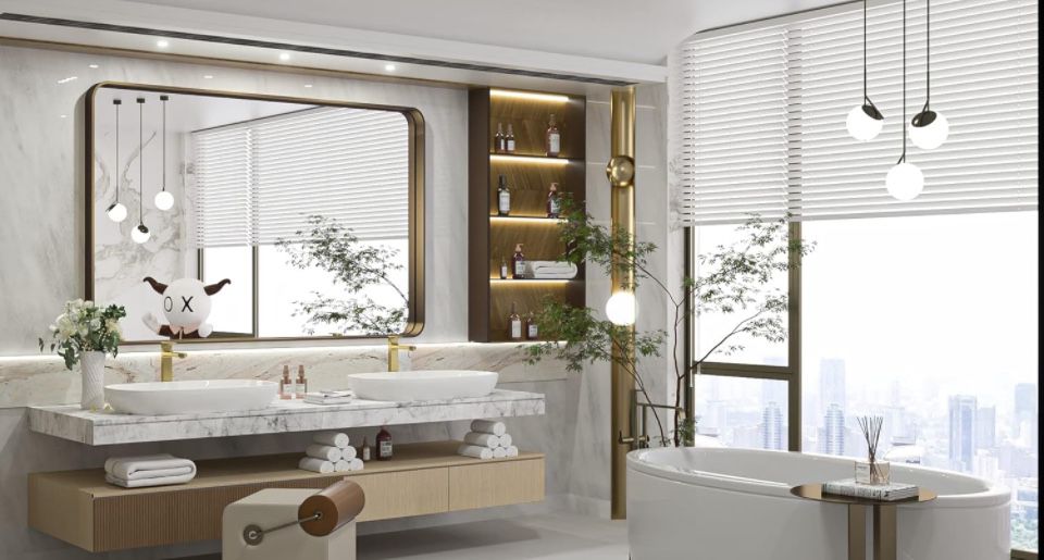 TokeShimi 40 x 30 Inch Bronze Bathroom Wall Mirror Farmhouse Mirror with Non-Rusting Aluminum Alloy Brushed Metal Frame for Modern Farmhouse Bedroom - Selzalot