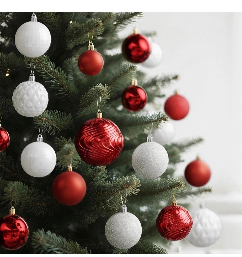 H Open Box Annecy Christmas Tree Ornaments - 36 PCS Shatterproof Christmas Ball Ornaments Set for Holiday, Wreath & Party Decorations (Multi-Size, Red,