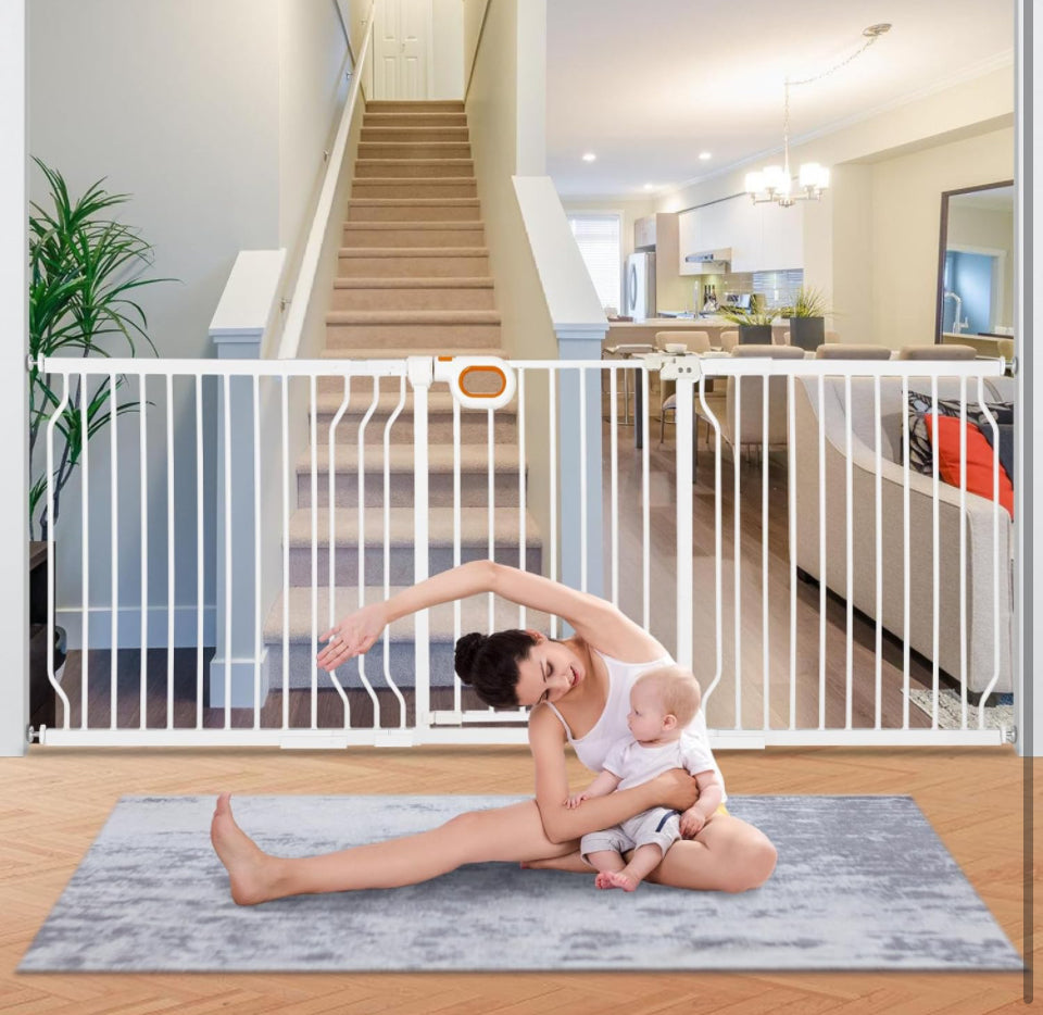 Owlie Baby Gate Indoor 75-85 Inch, Extra Wide Safety Gate for Baby Large Stairway Gate Adjustable Baby Gates Pressure Mount Wide Gates for Baby Pet St