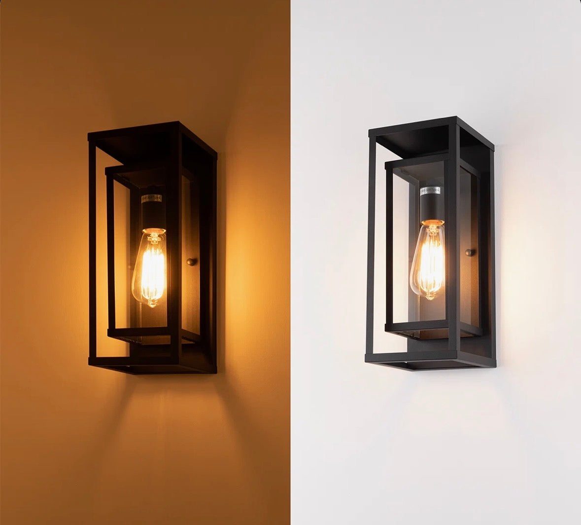 17  Stories Rasharkin Classic Outdoor Wall Sconce 1 Light Rectangular Metal Frame and Clear Glass Shade Waterproof (Set of 2)