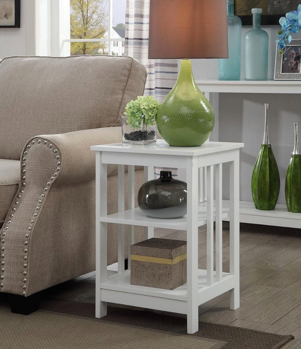 Open box Convenience Concepts Mission End Table with Shelves, White