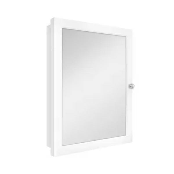 Glacier Bay 20 in. W x 26 in. H white framed recessed or surface-mount bathroom medicine cabinet with mirror and satin nickel knob