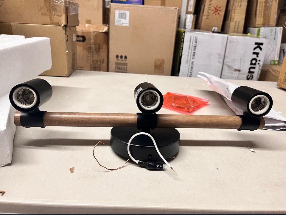 Open Box New Nathan James Henry 17 in. 3-Light Black Bathroom Vanity Light Wood and Metal NEW