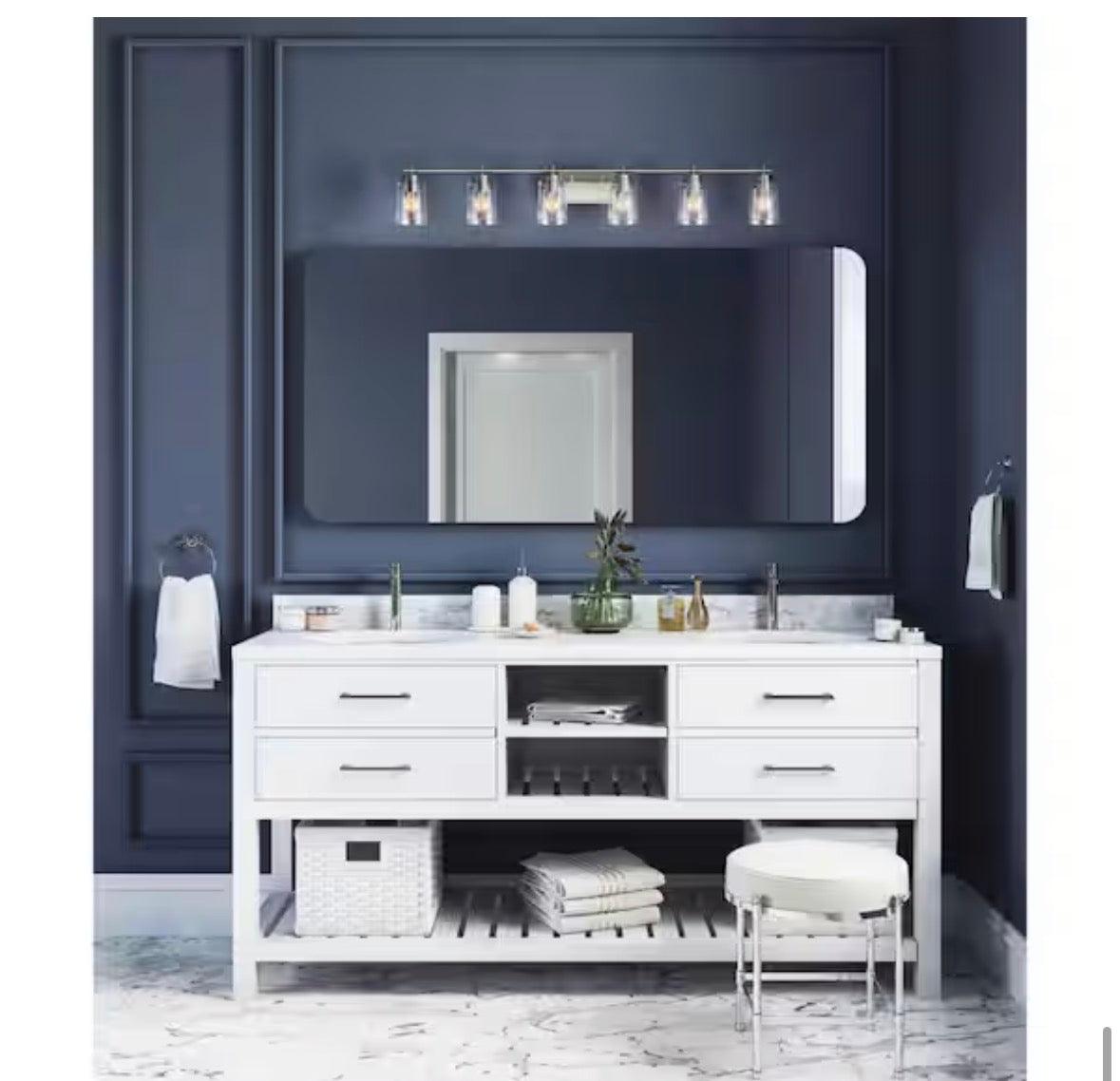 Progress Lighting Adley48.5 in. 6-Light Brushed Nickel with Clear Glass Shades New Traditional Bath Vanity Light for Bath