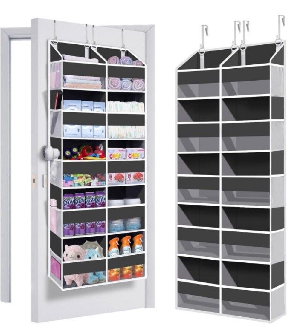 UVIAHOMI Heavy Duty over the door organizer with 5 tiers, 10 large front pockets, 10 mesh side pockets, durable non-woven fabric, and 80lb weight capacity for extra large storage.