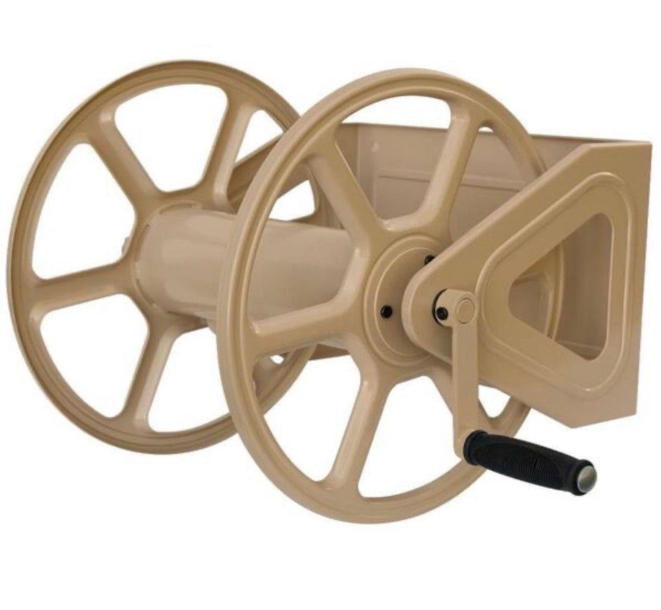 Hampton Bay commercial wall-mount hose reel with tan powder coated finish