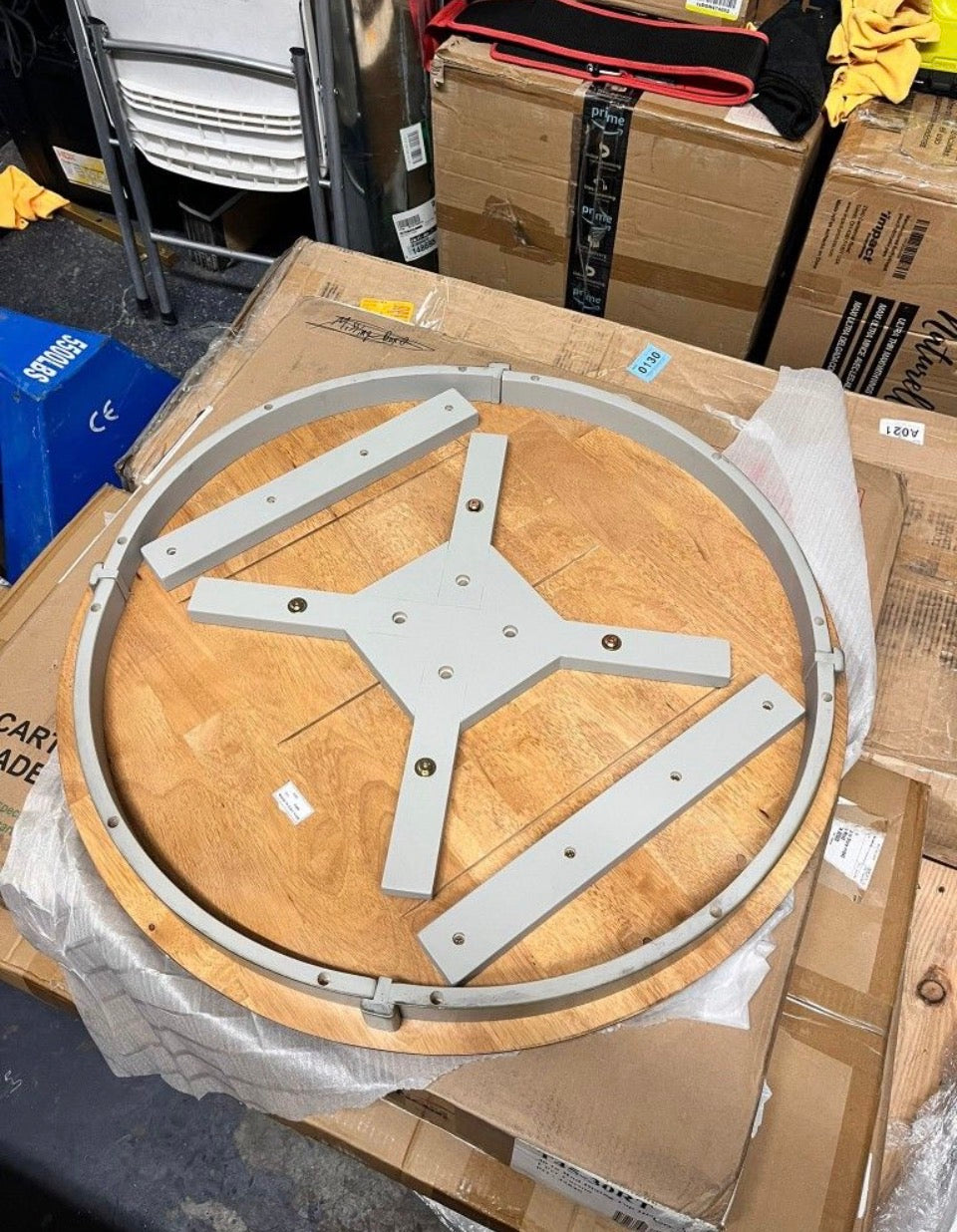 Open Box New International Concepts Hickory/Stone 30 in. Round Top Solid Wood Counter Height Dining Table