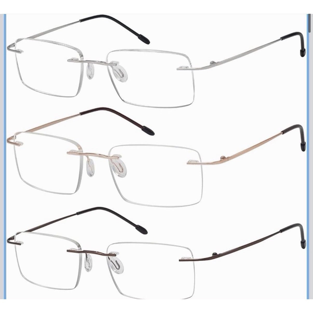Eyekepper 3-pack rimless metal reading glasses for men with rectangle frameless design