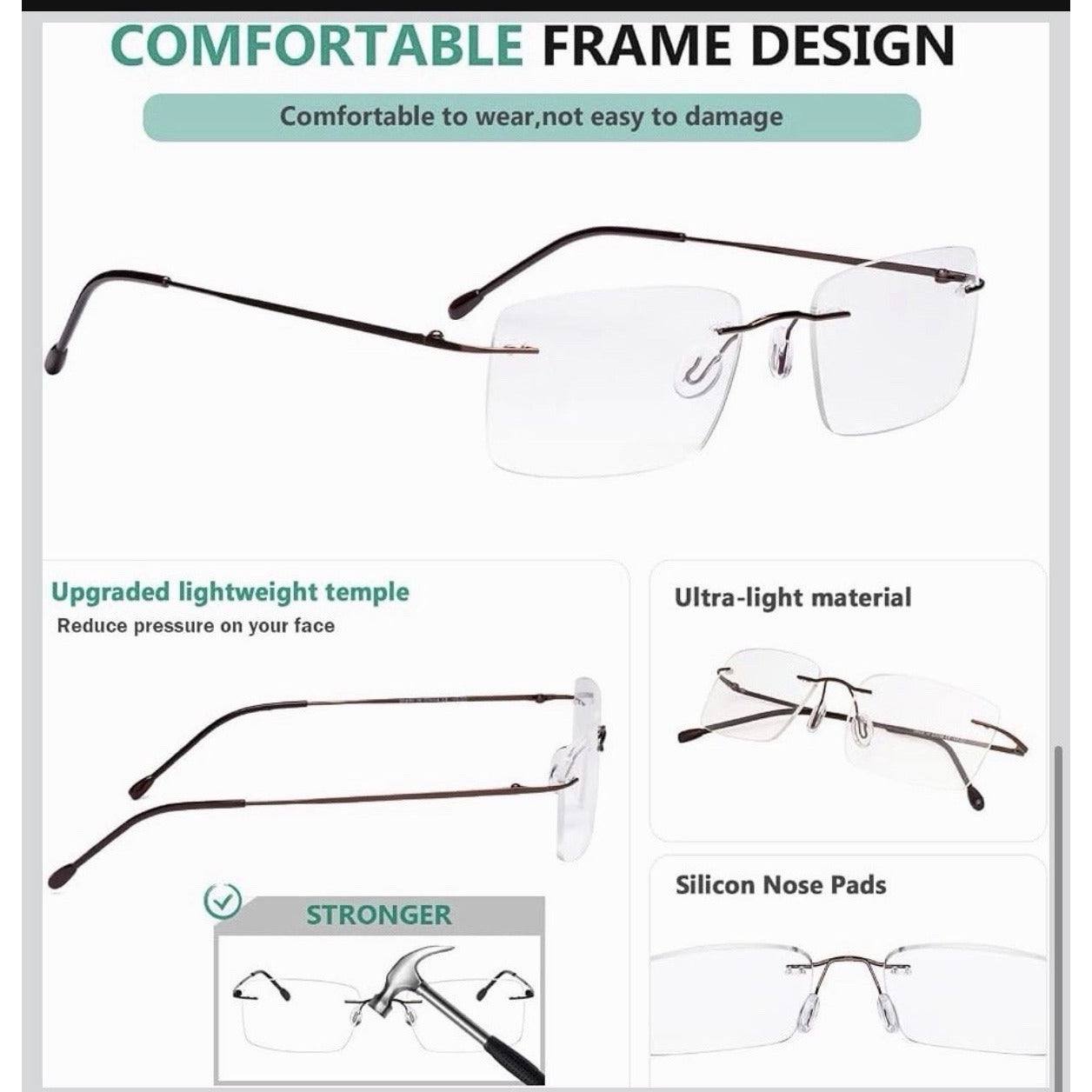 Eyekepper 3-Pack Rimless Metal Reading Glasses For Men - Rectangle Frameless