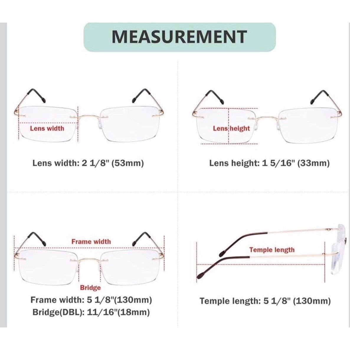 Eyekepper 3-Pack Rimless Metal Reading Glasses For Men - Rectangle Frameless