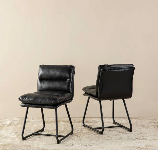 Modern two-tone color leatherette dining chairs with black metal tapered legs set of 2