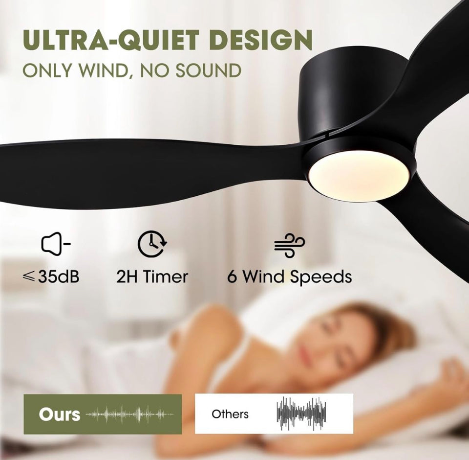Open box ludomide Ceiling Fans with Lights, Low Noise Reversible Airflow DC Motor 52 Inch Ceiling Fan with Remote Control, Flush Mount Ceiling Fan for