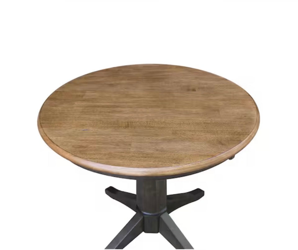 Open Box International Concepts Hickory/Coal 30 in. Round Top Solid Wood Counter Height Pedestal Dining Table - Seats 2