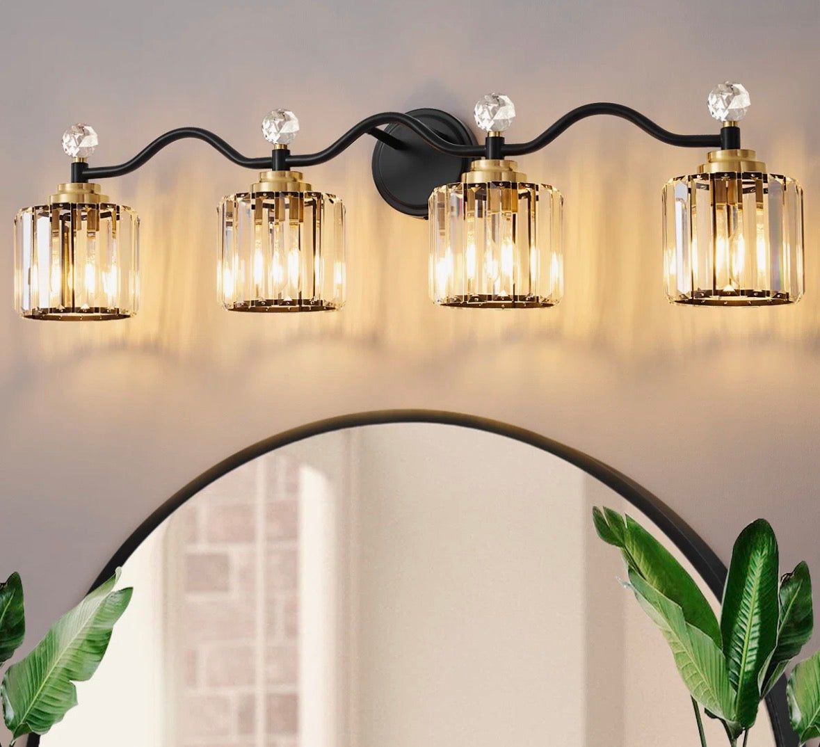 Mercer41 Emilion dimmable bathroom vanity light with crystal shades and metal frame