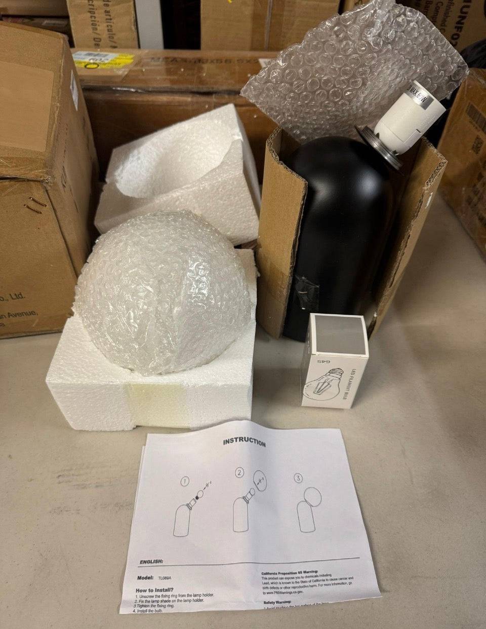 Ivy bronx 12.6"Art Deco Table Lamp with Black Base & Moon Glass Shade"