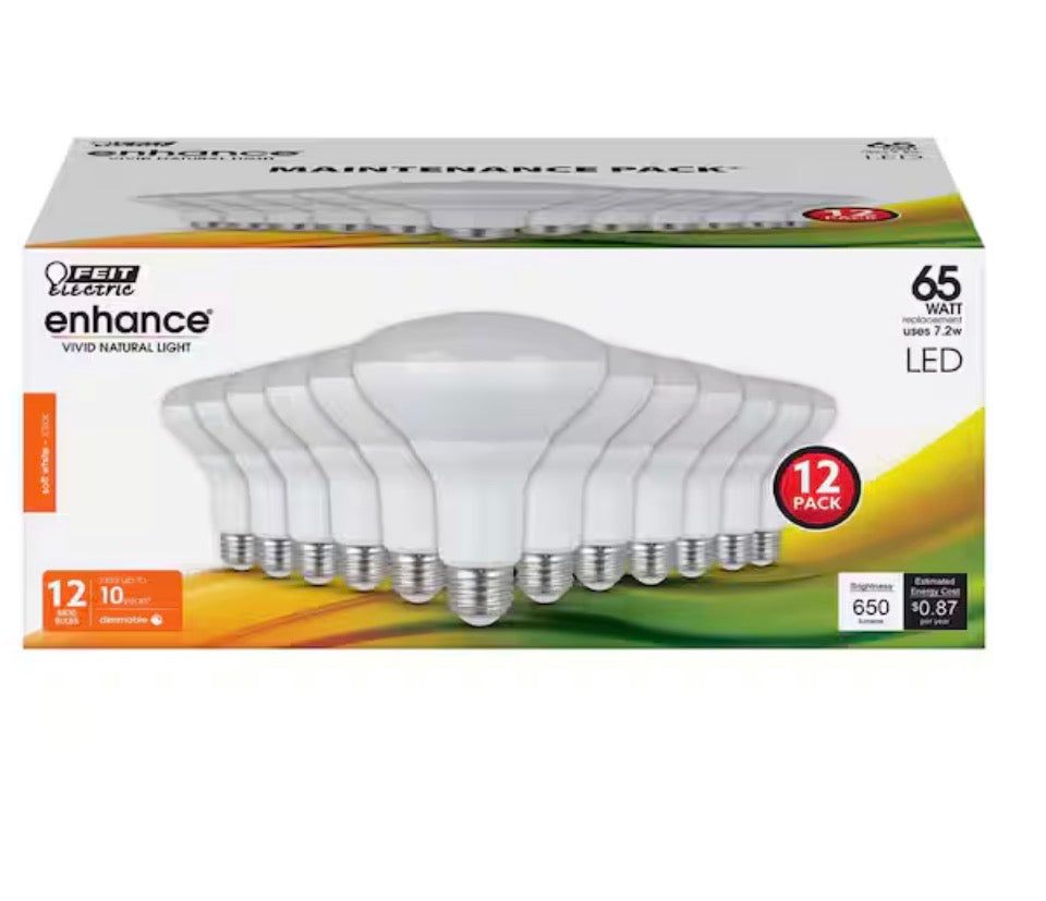 Feit electric 65-Watt Equivalent BR30 Dimmable CEC Enhance 90+ CRI E26 Medium Base Flood LED Light Bulb, Soft White 2700K (12-Pack)