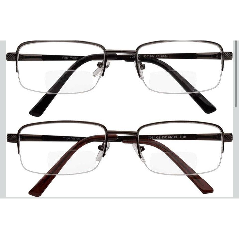 Yogo Vision Reading Glasses Set of 2 Bifocal Half Rim Metal Glasses