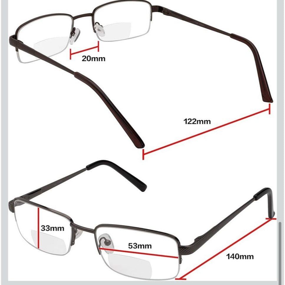 Yogo Vision Reading Glasses Set of 2 Bifocal Half Rim Metal Glasses