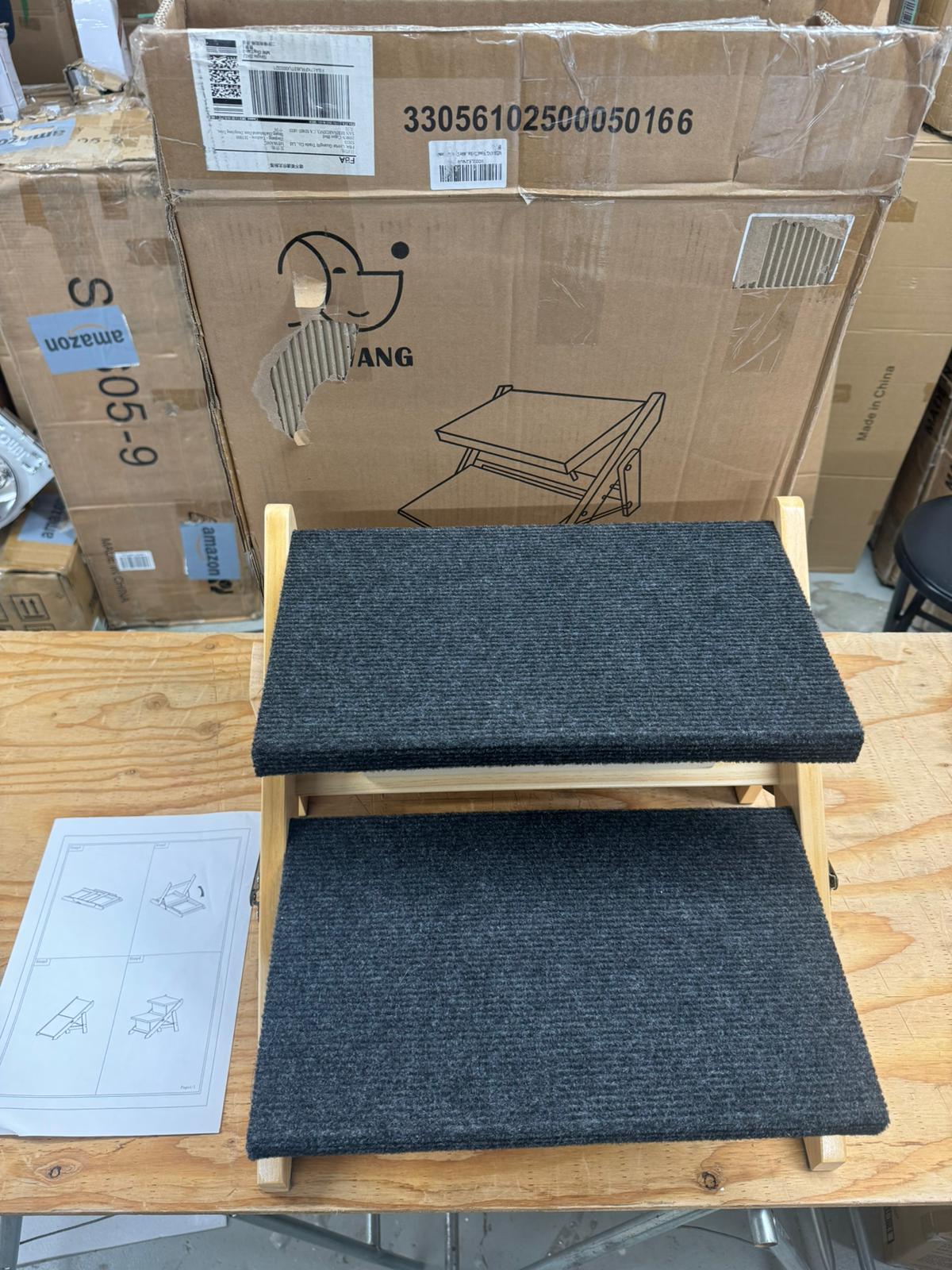 MEWANG Wood Pet Stairs/Pet Steps - Foldable 2 Levels Dog Stairs & Ramp Perfect for Beds and Cars - Portable Dog/Cat Ladder Up to 110 Pounds