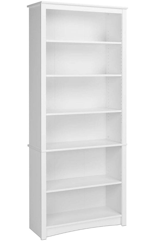 Prepac Home Office 6-shelf white bookcase, versatile storage unit for living room or office.