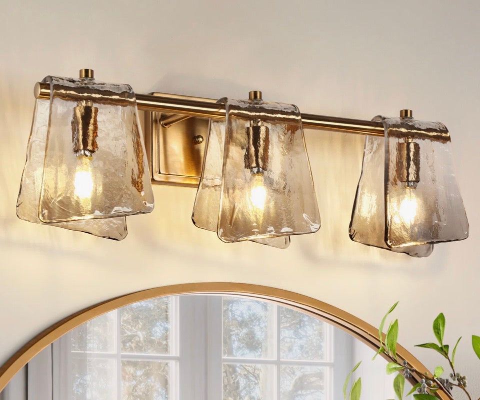 "Mercer41 Elisabette 3 - Light 23.6"" W Dimmable Gray Glass Bathroom Vanity Light"