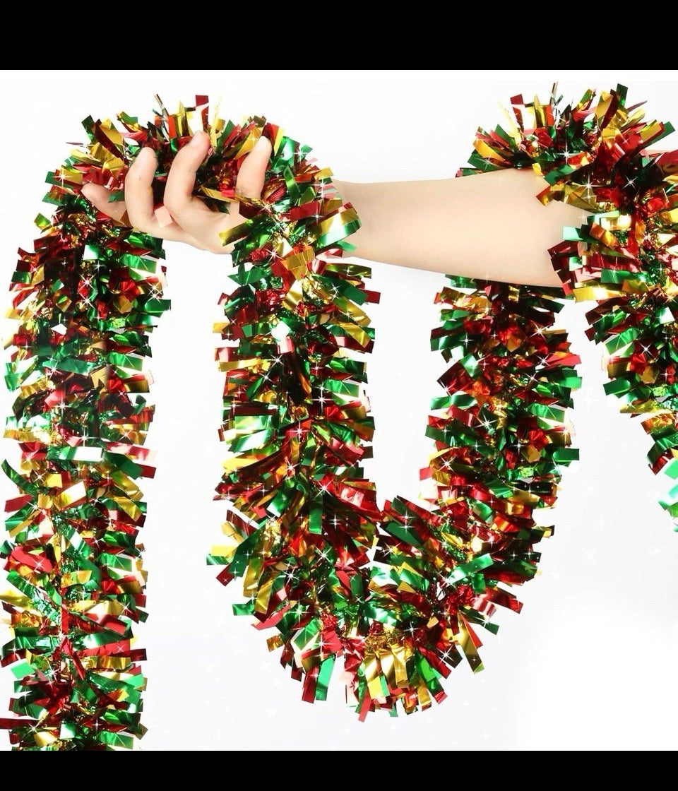 Open Box Wowscan 50Ft Christmas Red Green and Gold Tinsel Garland Metallic Twist Shiny