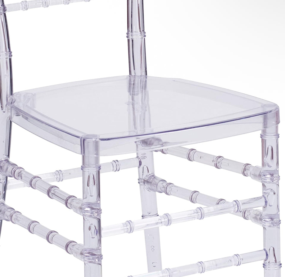 Pre-Assembled New 2 Pack Flash Elegance Crystal Ice Scratch and Water Resistant Stacking Chiavari Chairs