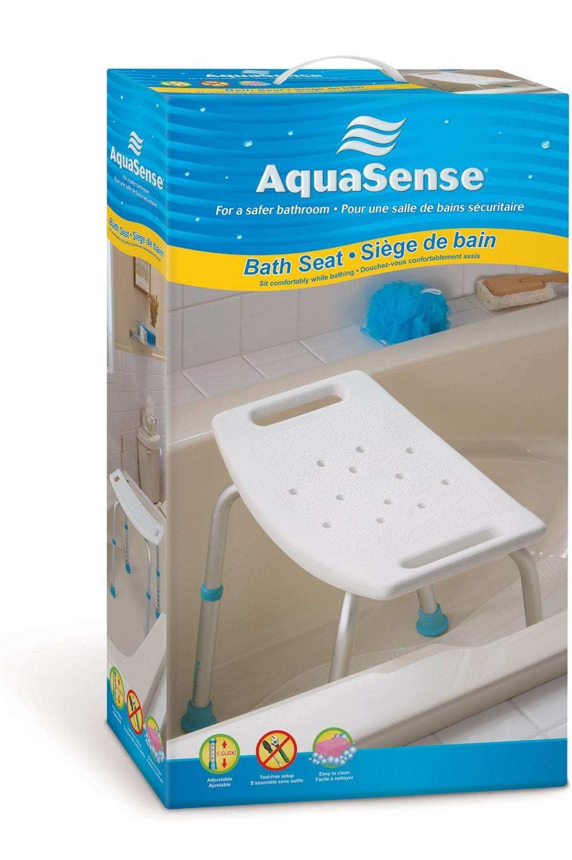 AquaSense Adjustable Non-Slip Bath & Shower Stool for Inside Shower, 20.08 x 12. - Selzalot
