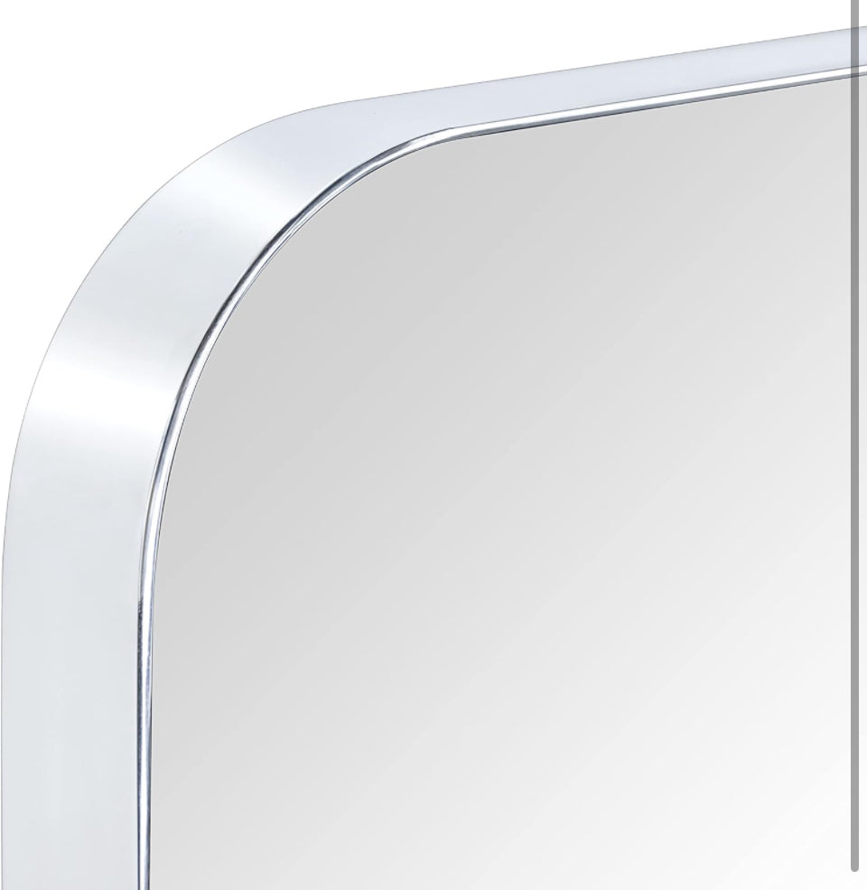 GRACTO 20x30 inch Chrome Stainless Steel Metal Framed Bathroom Mirror Wall Mounted Rounded Rectangular Bathroom Vanity Mirror - Selzalot