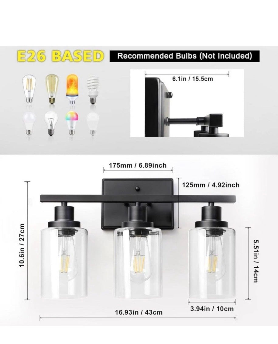 Open Box New Ascher Bathroom Vanity Light Fixtures, 3 Light Wall Sconces Lighting