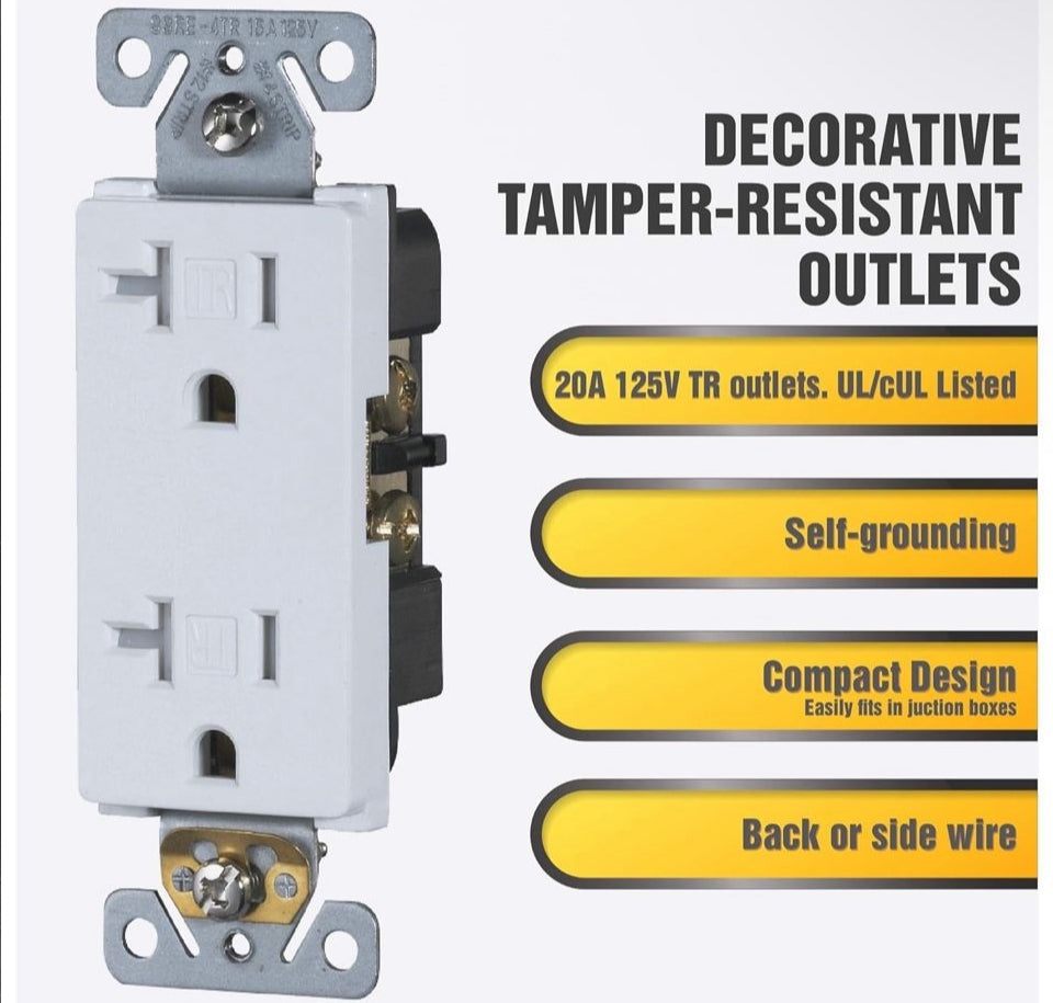 Open Box Faith [10-Pack] 20 Amp Tamper-Resistant Outlet |20A 125V Decorator Receptacle | Commercial Grade Duplex Outlets | UL-Listed, 10-Pack, White