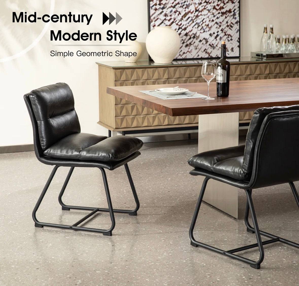 17 stories Modern Two-Tone Color Leatherette Mixed Fabric Dining Chair With Metal Black Tapered Legs (Set of 2)