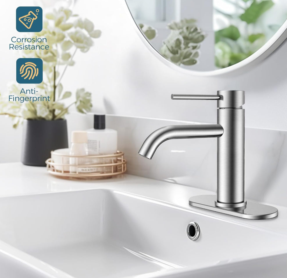 FORIOUS Bathroom Sink Faucet, Stainless Steel Bathroom Faucet for 1 Hole or 3 Hole, Single Handle Sink Faucet with Metal Pop Up Drain Assembly, Lavatory Tap for Vanity Basin RV, Brushed Nickel Finish - Selzalot