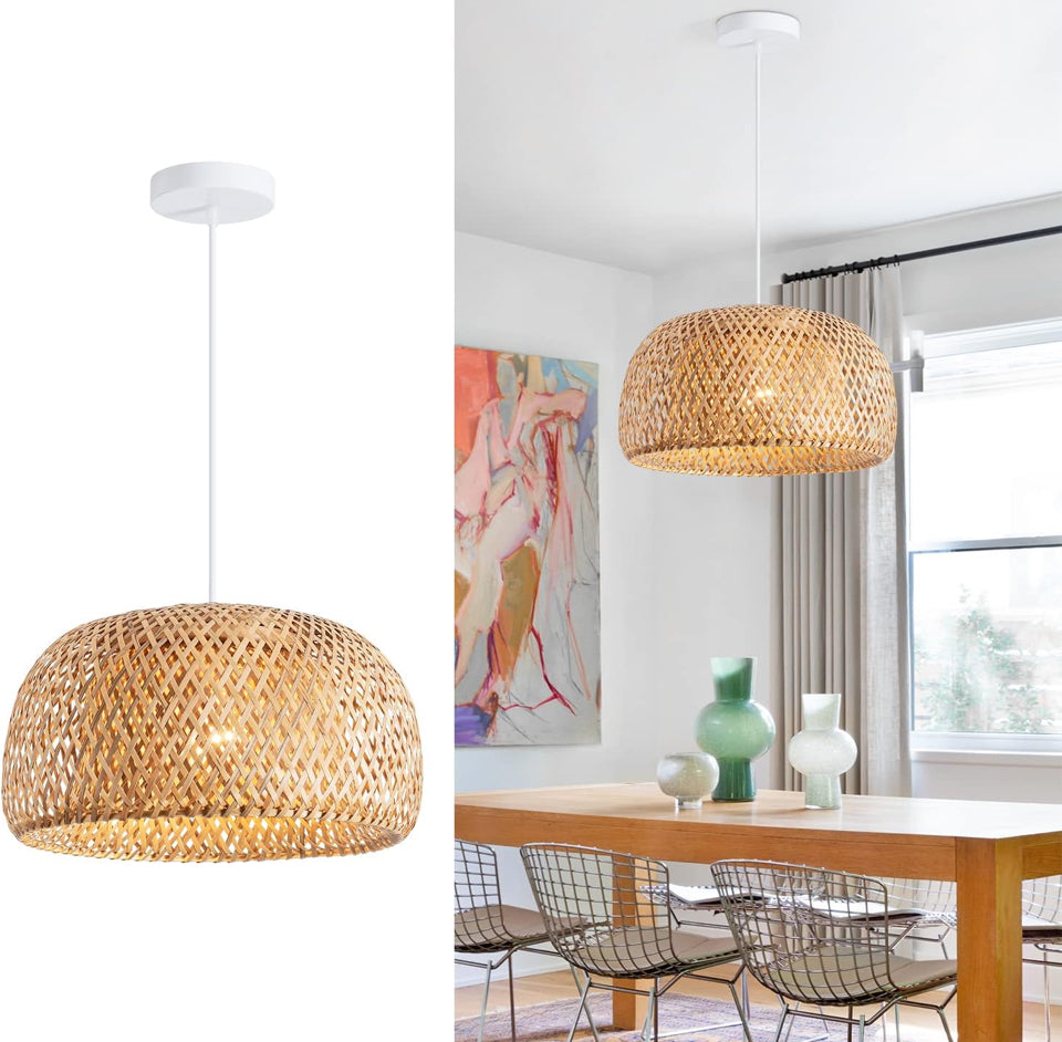 Open Box Ai HaoLe Bamboo Pendant Light 1 Light for Kitchen- 17.7 in HandWoven Natural Rattan Pendant Lights Bamboo Lamp Hanging Chandelier Rattan Hanging Lights Fixture for Kitchen Island Living Room Bedroom (17.7 in)