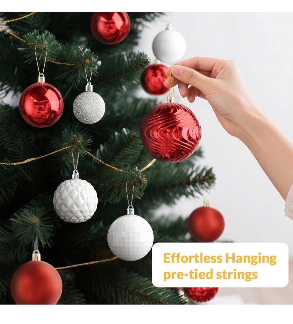 H Open Box Annecy Christmas Tree Ornaments - 36 PCS Shatterproof Christmas Ball Ornaments Set for Holiday, Wreath & Party Decorations (Multi-Size, Red,