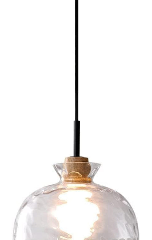 Farmhouse small pendant light with adjustable black cord and clear hammered glass dome shade for kitchen island lighting