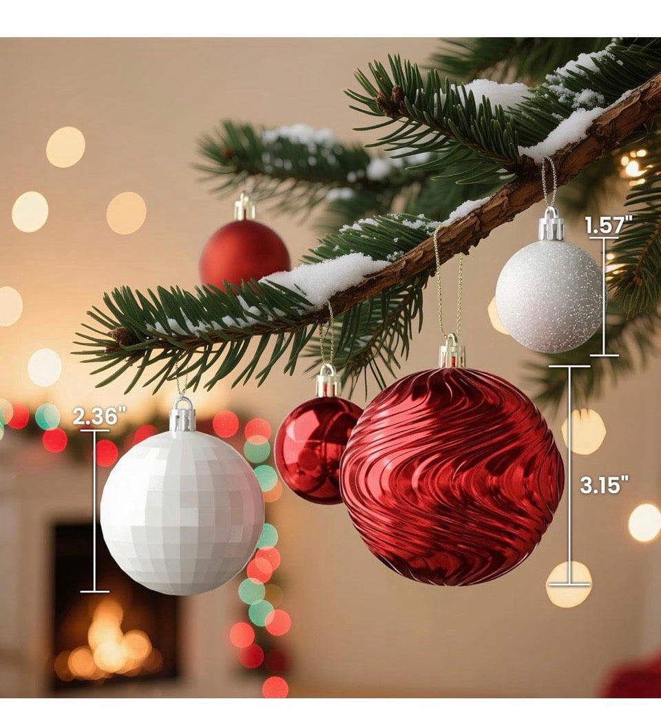 H Open Box Annecy Christmas Tree Ornaments - 36 PCS Shatterproof Christmas Ball Ornaments Set for Holiday, Wreath & Party Decorations (Multi-Size, Red,