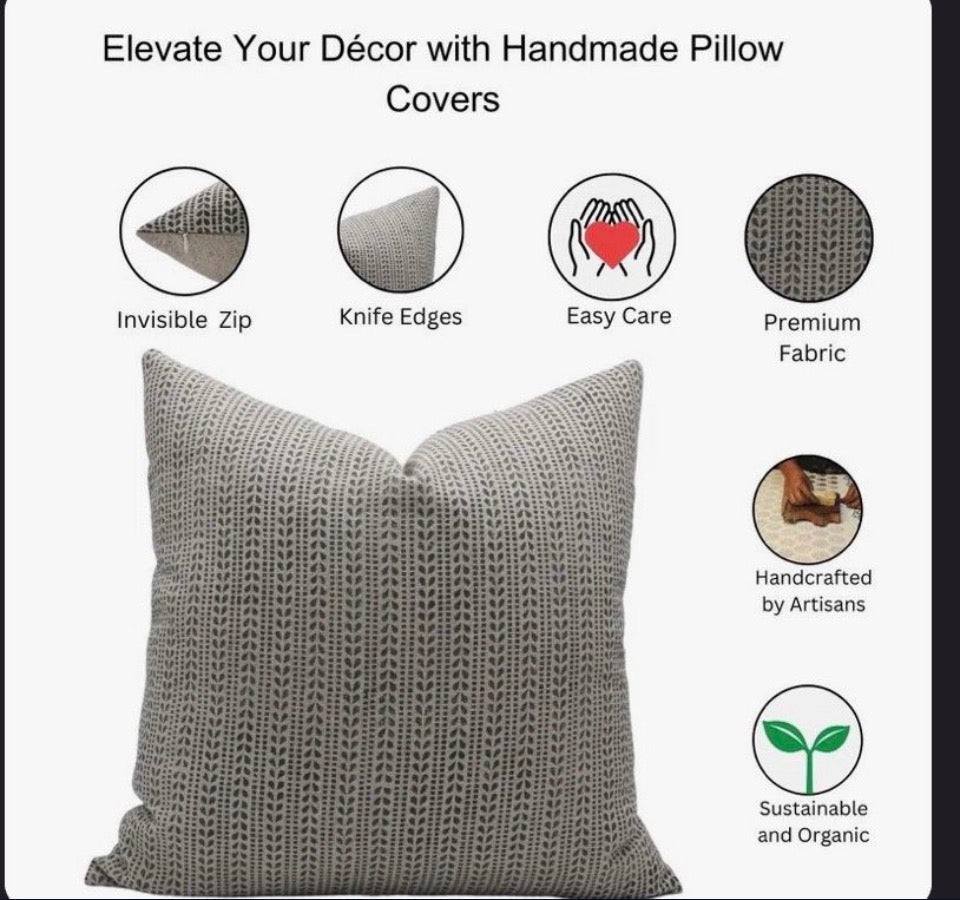 Fabdivine Ratanbel Hand Block Printed Linen Cushion Cover Handmade Decorative Pillow for Living Room & Bedroom 22x22 Inch
