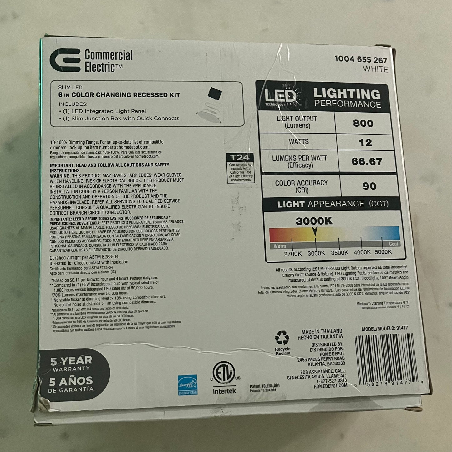 Commercial Electric Ultra Slim Integrated LED 6 in Round Adj Color Temp Canless Recessed Light for Kitchen Bath Living rooms, White
