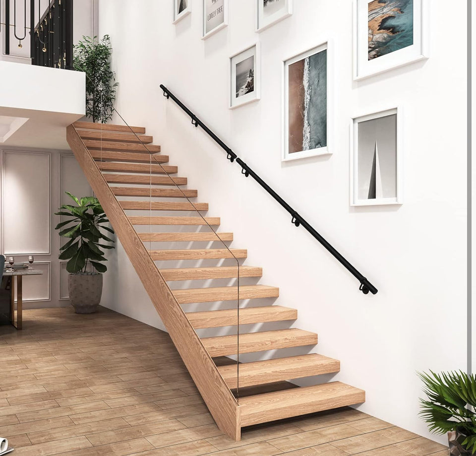 ROTHLEY 6.6 FT Industrial Handrails for Indoor Stairs: Modern Staircase Handrails Wall Mount Stair Handrail 1.6 Round Sturdy Pipe Hand Railings for St