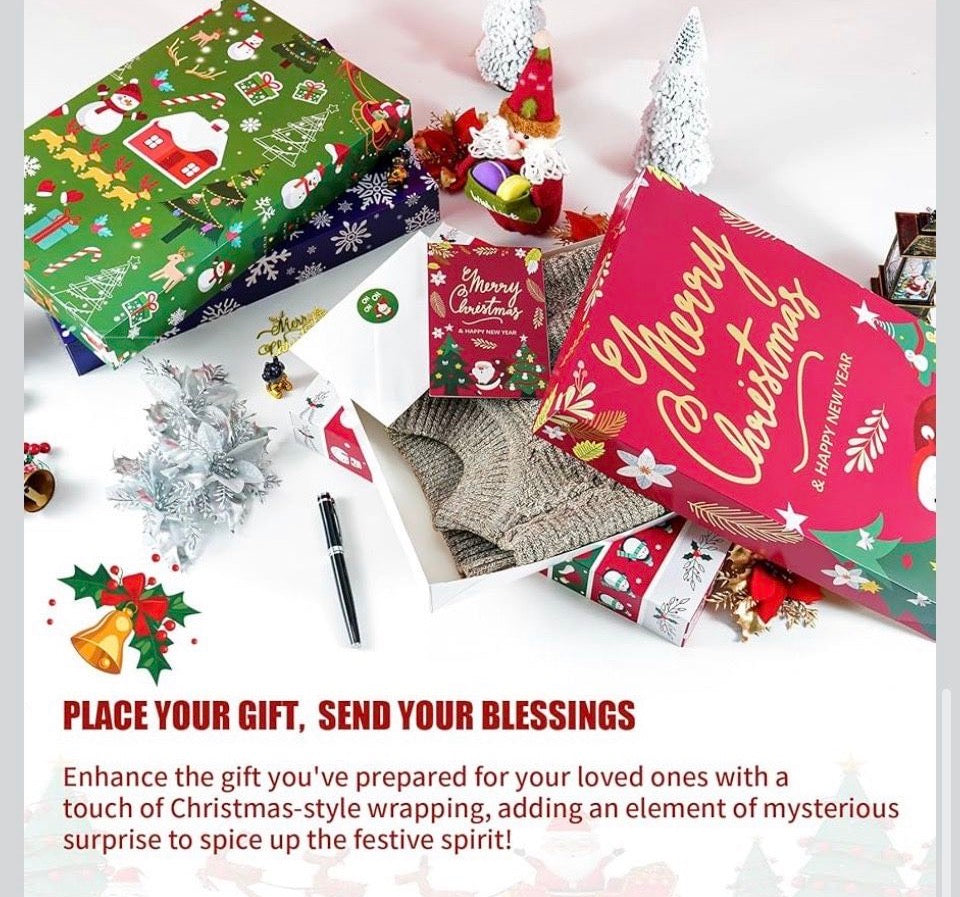 Brand New Uvaluefeet 12 Pack Christmas Gift Boxes with Lids, Patterned Shirt Clothes Boxes(12 Clothing Gift Boxes, 4 Designs: 3 Pieces Per Design & 1