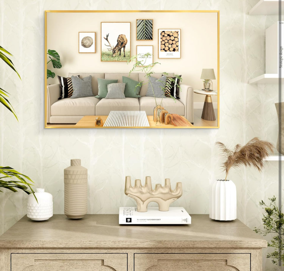 FANYUSHOW Rectangular Wall Mirror with Gold Metal Frame, 24X36 Inch Rectangle Mirror, Gold Bathroom Vanity Mirror Farmhouse, Anti-Rust, Tempered Glass