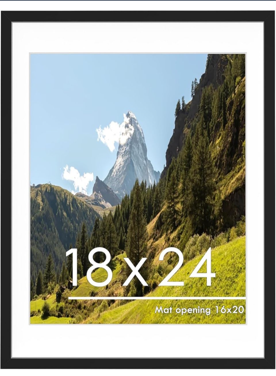 Open Box PEALSN 18x24 Picture Frame, Display Pictures 16 × 20 with Mat or 18 x 24 Without Mat for Wall Mounting Display, Poster Frames, Black