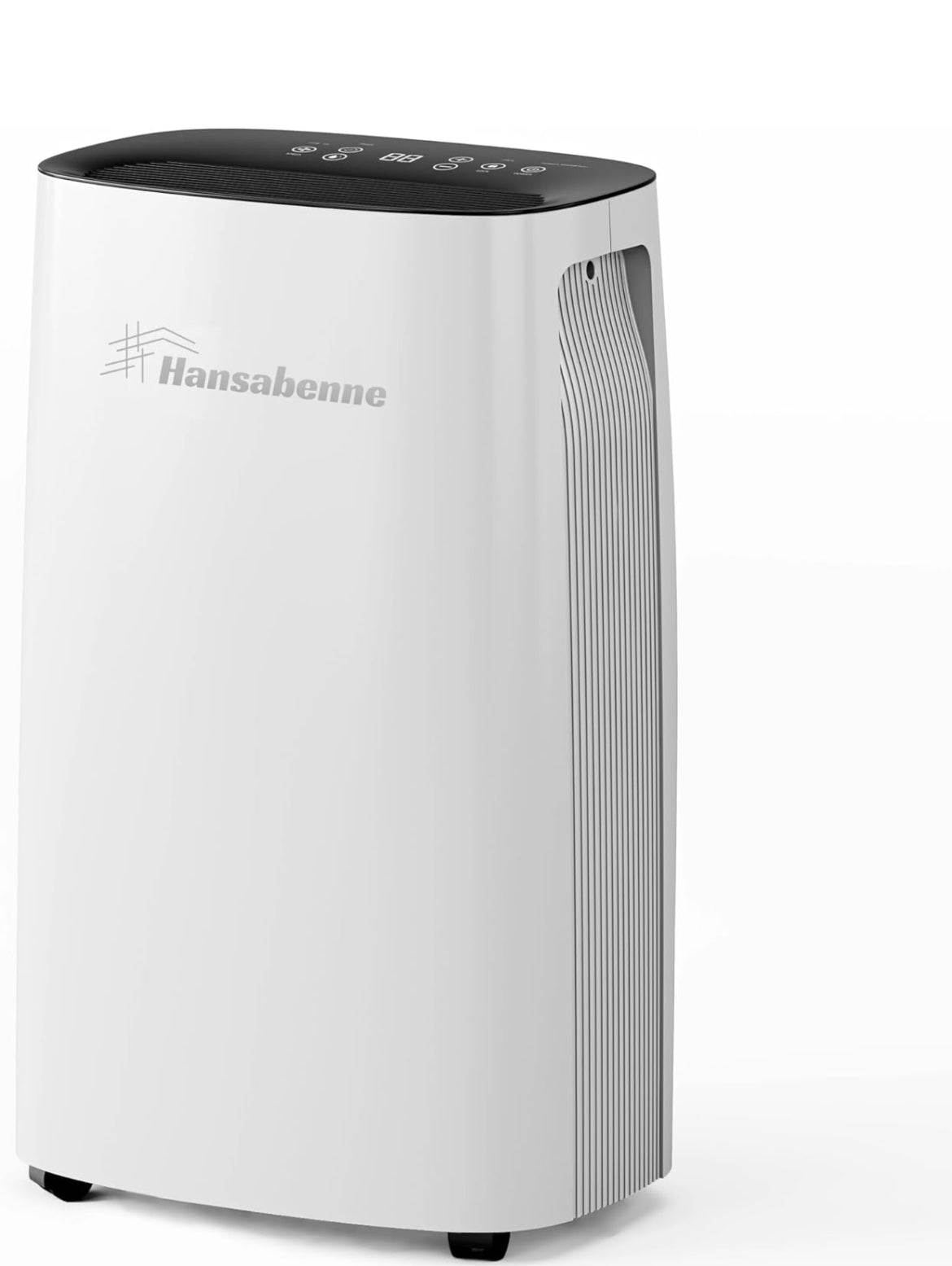 Hansabenne 50-Pints Dehumidifier for basements, compact design, suitable for 4850 sq. ft., with intelligent humidity control and auto defrost.